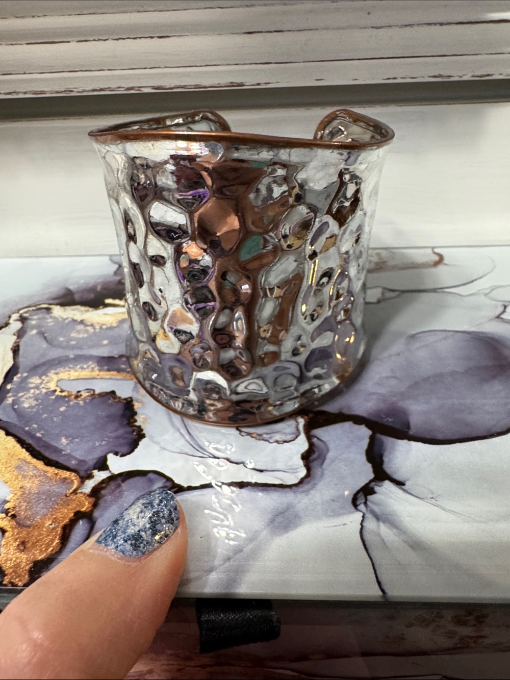 Silver and Rose Gold Hammered Cuff Bracelet - Unbranded
